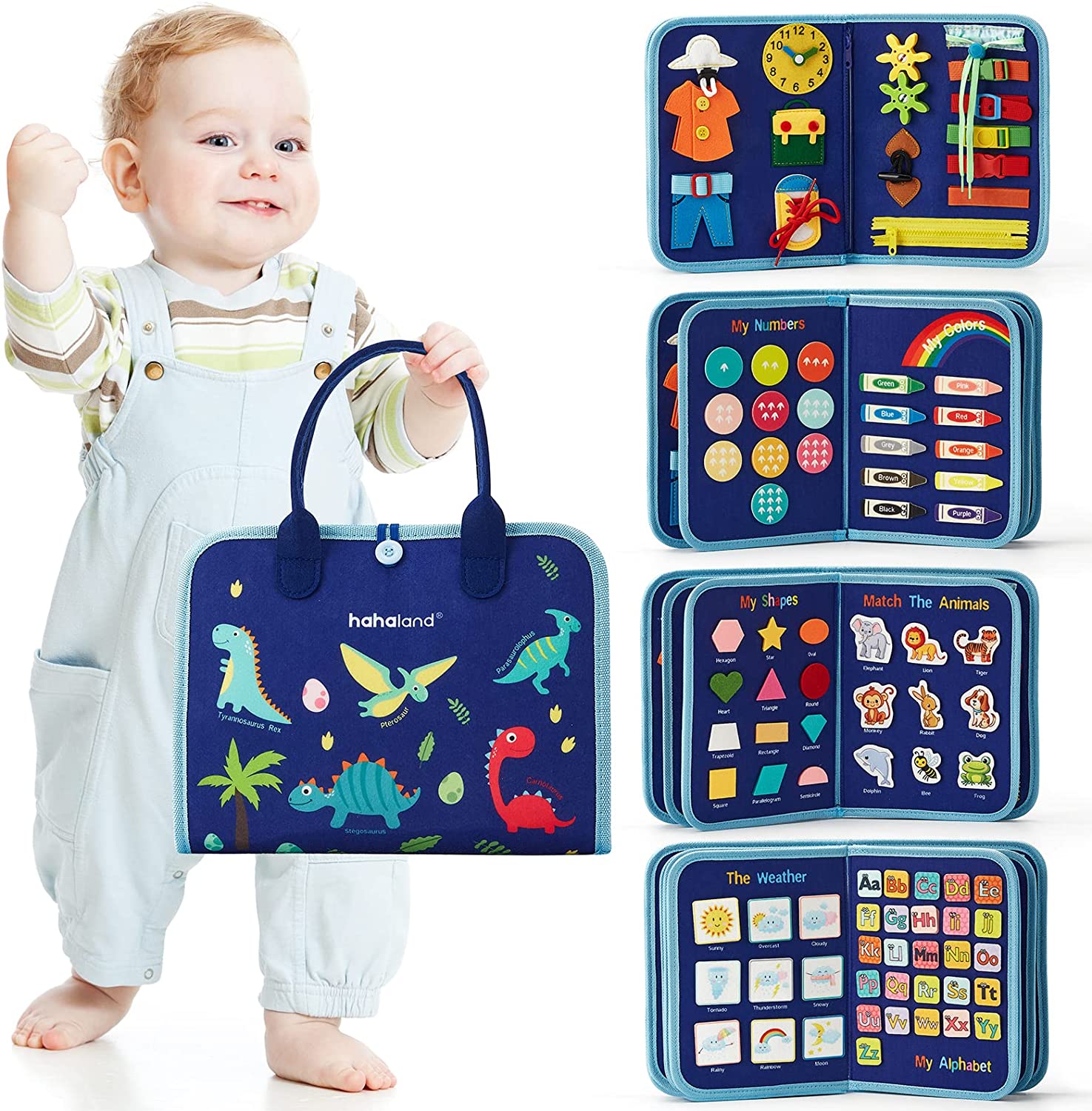 Toddler Dinosaur Backpack Preschool Busy Board With Buckles and