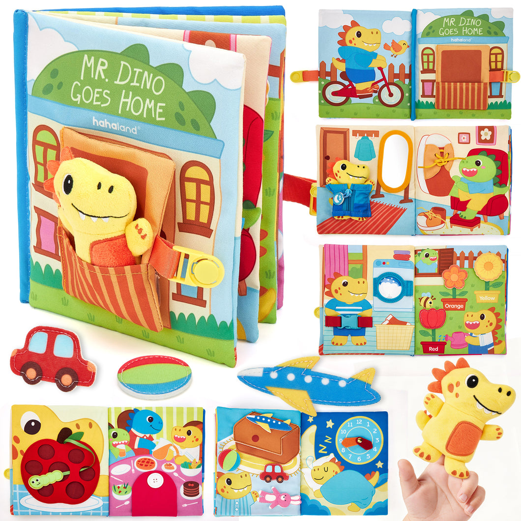 hahaland Busy Book for Toddlers 1-3 - Montessori Toys for 1 Year Old Boy Gifts, Sensory Toys, Dinosaur Soft Fabric Activity Book for Fine Motor Skills, Baby Toddler Educational Learning Travel Toys