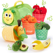 Load image into Gallery viewer, hahaland Montessori Toys for 1 Year Old - Color Sorting Fruits &amp; Veggies Sensory Baby Toys 6-12 Months, 17 PCS Plush Play Food with Caterpillar Storage Bag, Baby Stocking Stuffers First Learning Gifts
