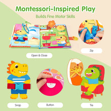 Cargar imagen en el visor de la Galería, hahaland Busy Book for Toddlers 1-3 - Montessori Toys for 1 Year Old Boy Gifts, Sensory Toys, Dinosaur Soft Fabric Activity Book for Fine Motor Skills, Baby Toddler Educational Learning Travel Toys
