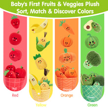 Load image into Gallery viewer, hahaland Montessori Toys for 1 Year Old - Color Sorting Fruits &amp; Veggies Sensory Baby Toys 6-12 Months, 17 PCS Plush Play Food with Caterpillar Storage Bag, Baby Stocking Stuffers First Learning Gifts
