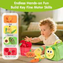 Load image into Gallery viewer, hahaland Montessori Toys for 1 Year Old - Color Sorting Fruits &amp; Veggies Sensory Baby Toys 6-12 Months, 17 PCS Plush Play Food with Caterpillar Storage Bag, Baby Stocking Stuffers First Learning Gifts
