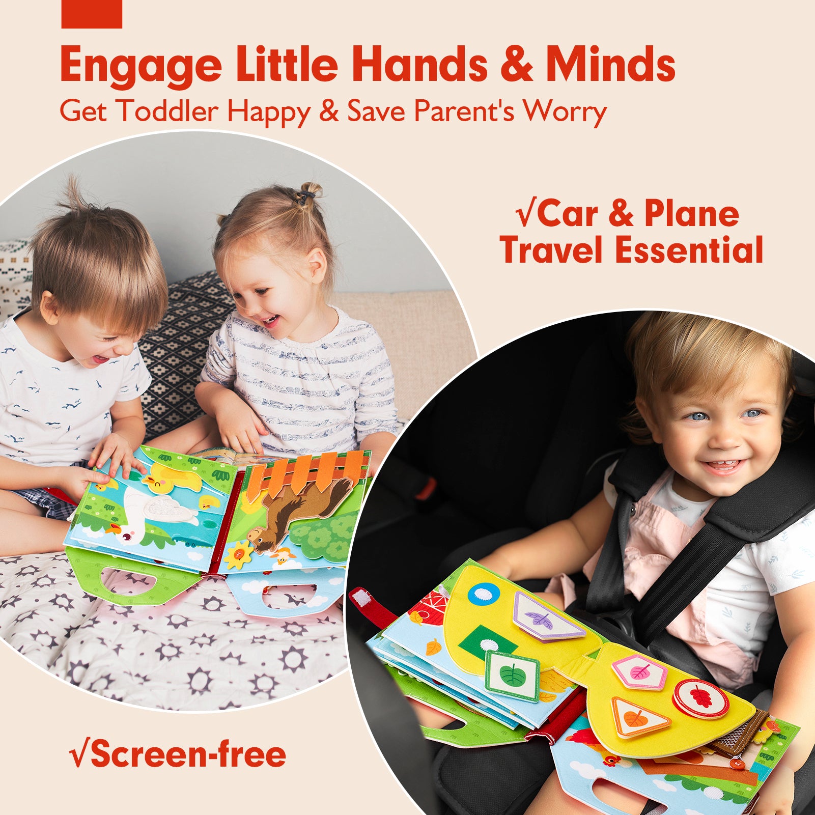 Montessori Busy Board For Toddlers 2-4 Years | Farm Animals Quiet Book | Travel Activity Toy For Car, Airplane, Home