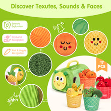 Load image into Gallery viewer, hahaland Montessori Toys for 1 Year Old - Color Sorting Fruits &amp; Veggies Sensory Baby Toys 6-12 Months, 17 PCS Plush Play Food with Caterpillar Storage Bag, Baby Stocking Stuffers First Learning Gifts

