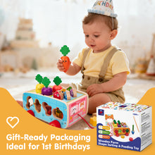 Load image into Gallery viewer, Wooden Farm Shape Sorting &amp; Feeding Toy
