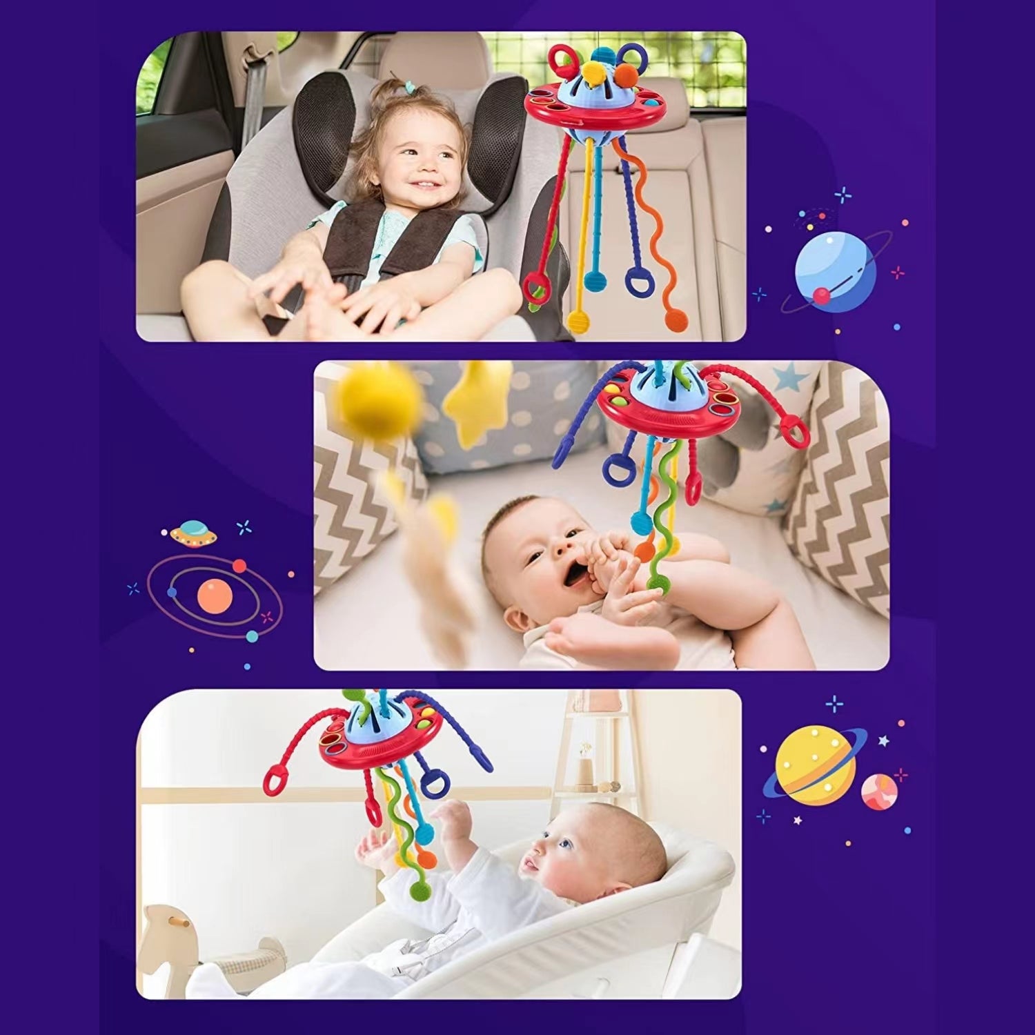 Baby Sensory Toys 12-18 Months， Silicone Pull String Interactive Toy，Montessori  Toys for 1 Year Old，Travel Toys for Toddlers 1-3，Autism Sensory Toys，Airplane  Activities for Toddlers Infant 