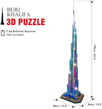 Cargar imagen en el visor de la Galería, Rompecabezas 3D LED Dubái Burj Khalifa 57.5&quot;H
