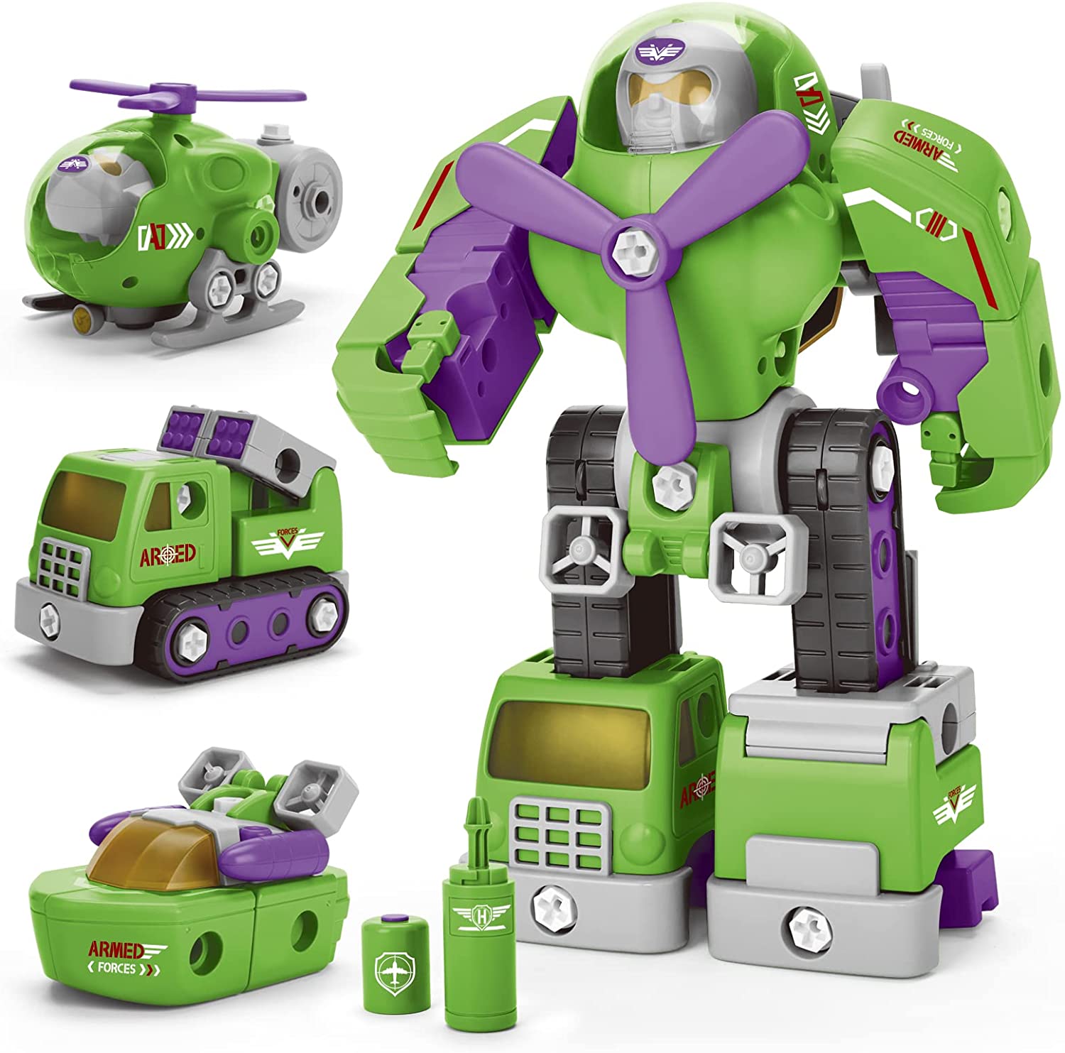 Véhicule de construction combiné 5-en-1 DIY, jouets pour 5 ans, transformés  en robots cadeaux d'anniversaire de Noël pour les jouets pour enfants