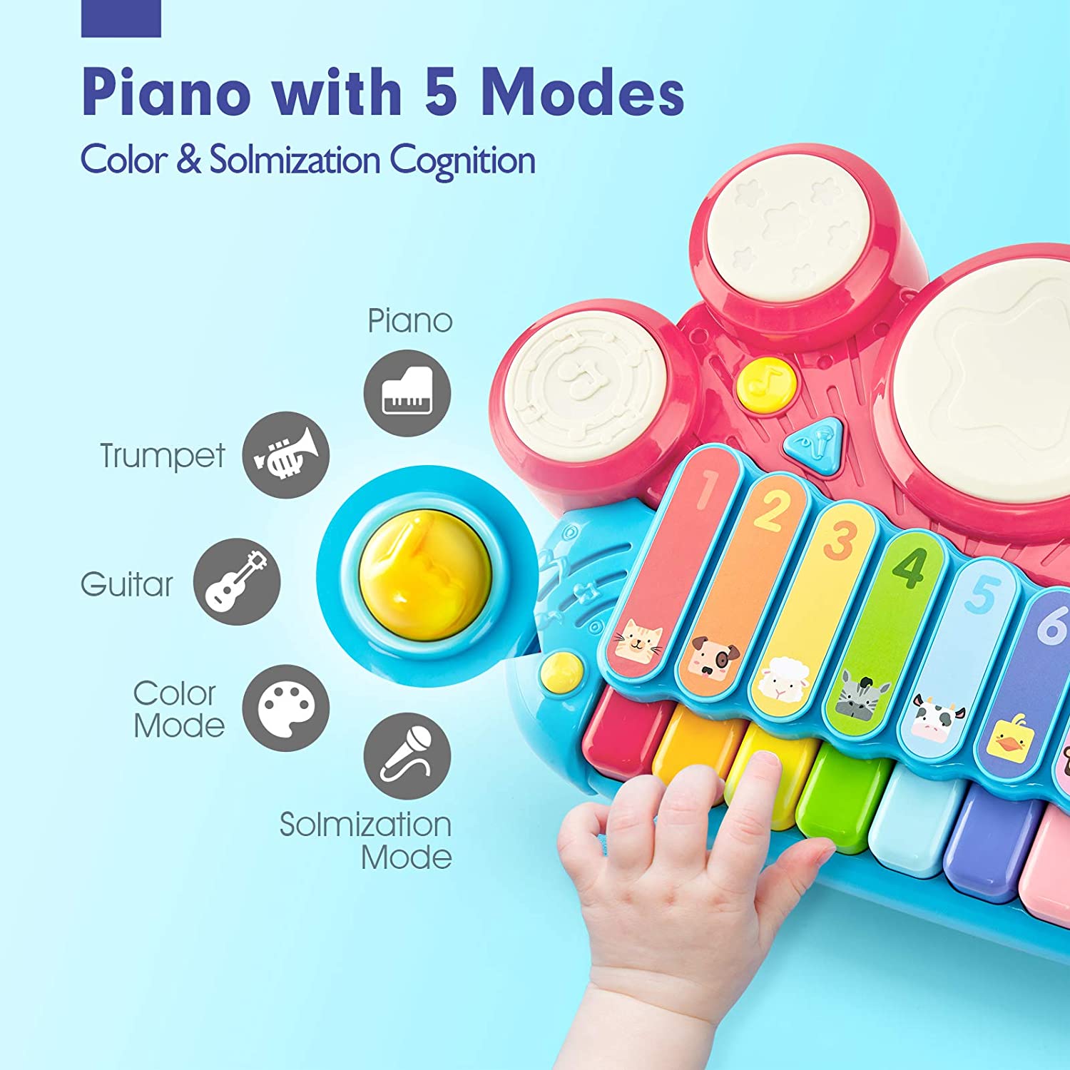 Baby Musical Toys 3 in 1 Piano Keyboard Xylophone Drum Set for 1