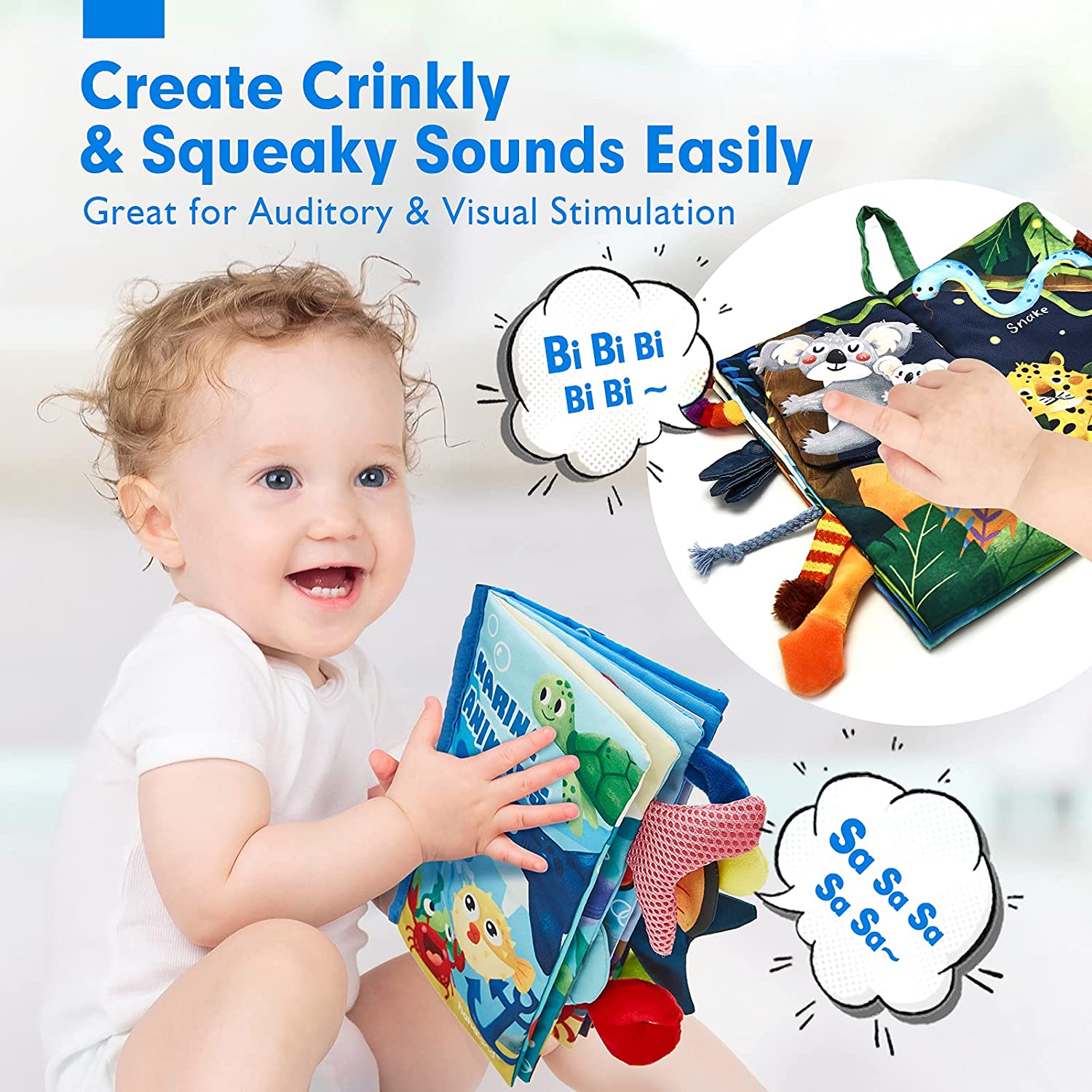 TOY Life 2 libros suaves para bebés de 0-3-6-12 meses, juguetes Montessori  para bebés de 1 año de edad, libros de tela arrugada para bebés, libros